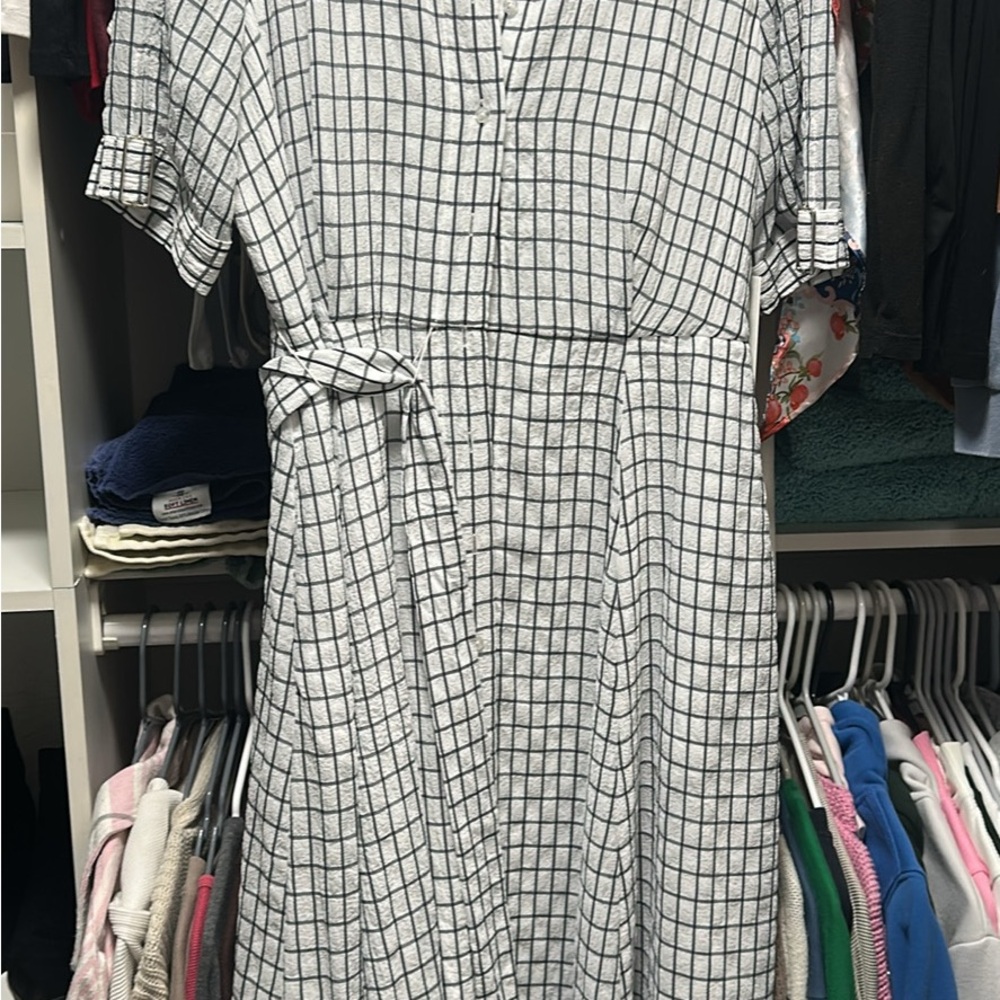 Calvin Klein Black and White Checkered Midi Dress